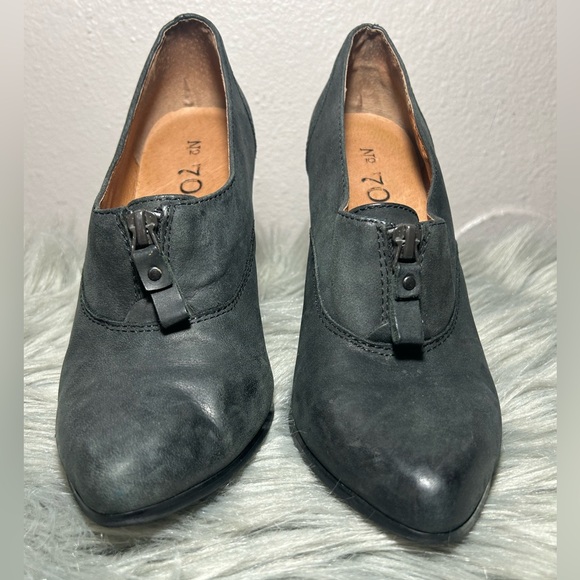 Anthropologie No. 704 B Dark Green Leather Block Heeled Pointed ToeHolt Booties - Picture 3 of 8